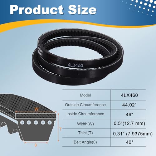 uxcell 4L460 Rubber V-Belt 46" Outer Circ x 0.5" Width x 0.31" Thick - size: 4LX460