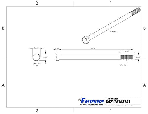 5/16-18 x 5-1/2" Hex Head Cap Screw Bolts, External Hex Drive, Stainless Steel 304, Partially Threaded, Stainless Steel, Quantity 5 By Fastenere - size: 5/16-18 x 5-1/2 Inch (5 Pack)