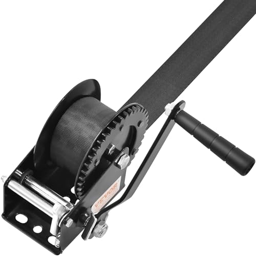 VEVOR Boat Winch,1200 lbs Capacity Hand Boat Trailer Winch Heavy Duty Rope Crank with 23 ft Polyester Strap and Two-Way Ratchet, Manual Operated Hand Crank Winch for Trailer, Boat or ATV Towing