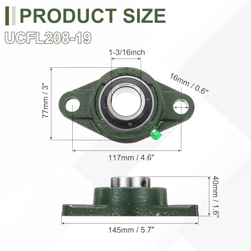 uxcell UCFL206-19 Pillow Block Bearings, 1-3/16 in Bore Chrome Steel, ABEC3 - size: UCFL206-19 (Bore 1-3/16")