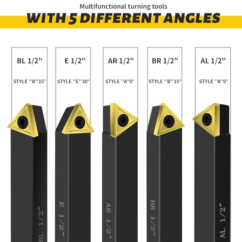 Metal Lathe Cutting Tools,5pcs 1/2" Shank Indexable - size: 1/2 in