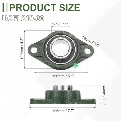 uxcell UCFL210-30 Pillow Block Bearings, 1-7/8 in Bore Chrome Steel, ABEC3 - size: UCFL210-30 (Bore 1-7/8")