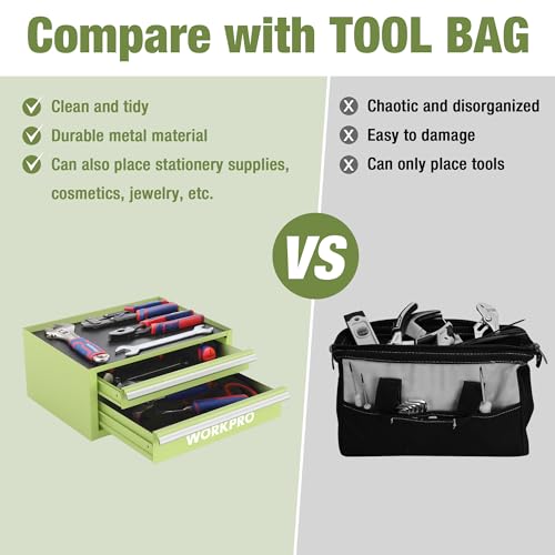 WORKPRO 12.5" Mini Metal Tool Box with 2 Drawers - color: Macaron Green