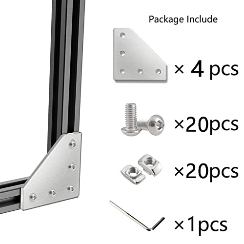4pcs 3030 Series Aluminum Extrusion Connector Plate Set,L Shape Silver 3030 Corner Bracket Joint Plate with 20pcs T Nuts and Screws,for Extruded Aluminum Profile Hardware - style: 4Sets L Silver with Screws