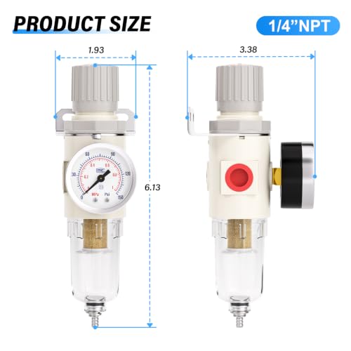 TAILONZ 1/4"NPT Pneumatic Pressure Regulator AFR2000 with Gauge,White - color: White, size: Regulation + Filtration