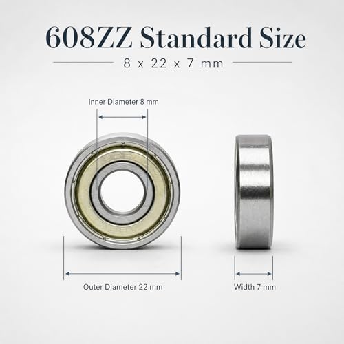 20 PCS 608 -ZZ Ball Bearings – Double Metal Sealed Miniature Deep Groove Ball Bearings (8mm x 22mm x 7mm) (608 ZZ)