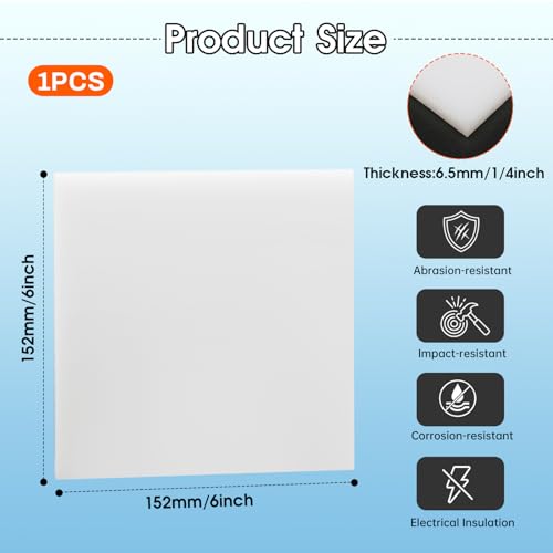 Hdpe Sheet 1/4 Inch Thick, 6" x 6" High Density Polyethylene Board, Thick Plastic Sheet for Craft, Plastic Cutting Board, Heavy Duty Industry - size: 6" X 6", style: 1/4" Thick