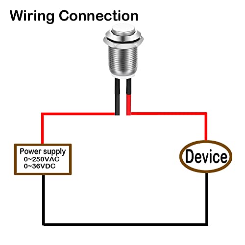 Gebildet 5pcs 12mm 2A 12V/24V/125V/250V AC Prewired Waterproof Push Button Momentary Stainless Steel Push Button On Off (High Head) - color: SS-Momentary(High head)