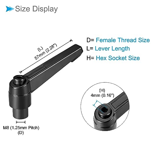 Clamping Lever Handles, M8 Female Thread 57mm Lever, Adjustable Quick Release Locking Rotating Knobs Black - (Applications: for Lathe Machinery), 2-Pieces - size: M8 x 57mm