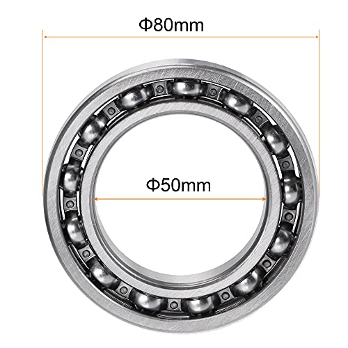 uxcell 6010 Deep Groove Ball Bearings 50mm Bore 80mm OD 16mm Thick C3 Open Type Chrome Steel - size: 50x80x16mm