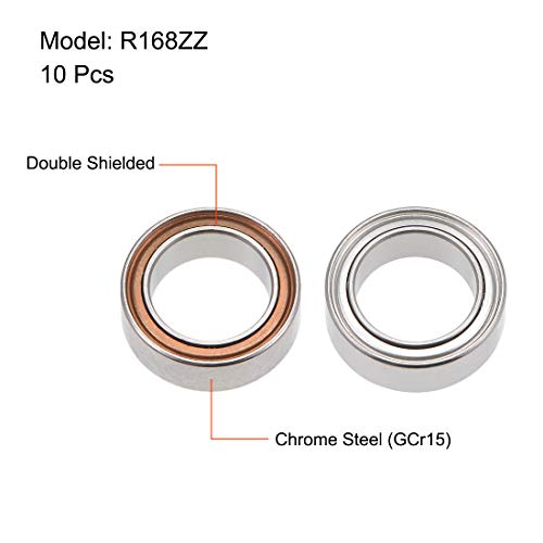 uxcell R168ZZ Deep Groove Ball Bearing 1/4-inchx3/8-inchx1/8-inch Shielded Z2 Lever Bearings 10pcs - size: 1/4"x3/8"x1/8"
