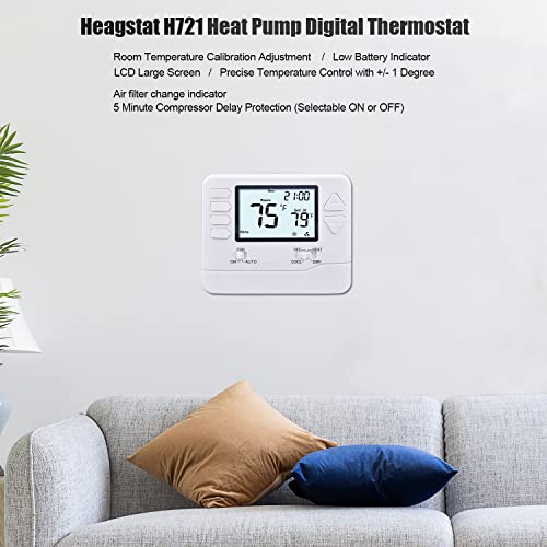 Heagstat Non-Programmable Heat Pump Thermostats for Home 2 Heat/1 Cool