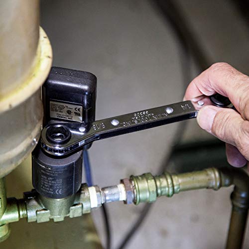 Klein Tools 68310 Ratcheting Refrigeration Wrench, Made in USA, Reversible Wrench with 3/16 and 5/16-Inch Square and 1/4 and 3/8-Inch Square Sizes - size: 5-1/2-Inch