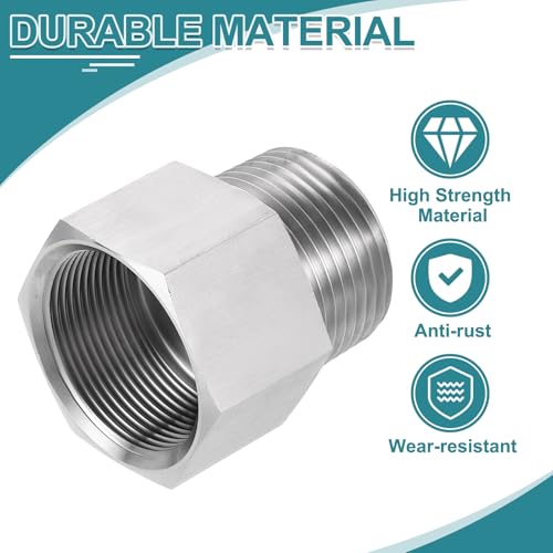 uxcell Pipe Fitting Reducing Adapter, 1" NPT Male x M33 Female 304 Stainless Steel Reducer Connector for Water Oil Air Pressure Gauge, Silver - size: 1" NPT x M33