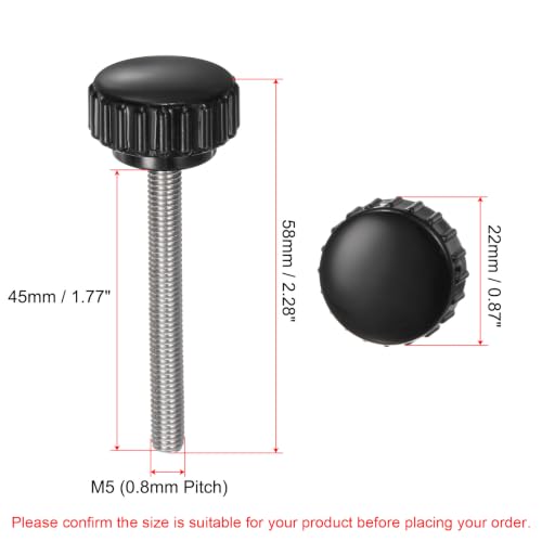 uxcell 6pcs Knurled Clamping Knobs M5 x 45mm Metric 304 Stainless Steel Male Thread Thumb Screw on Type 22mm Plastic Round Head Threaded Hand Bolt Stud Knobs Black - size: M5 x 45mm x 22mm