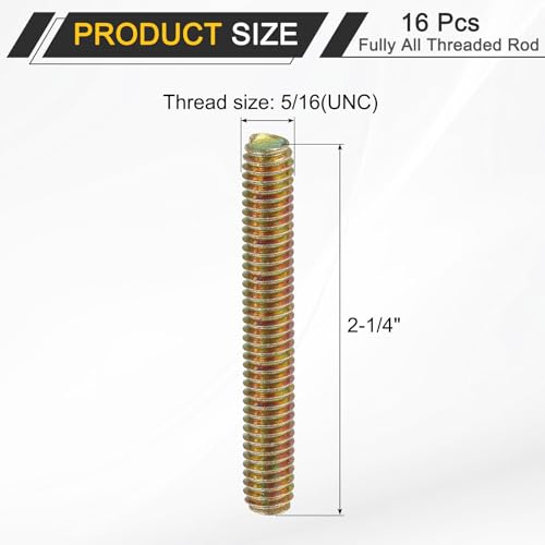 uxcell 16 Pack Fully All Threaded Rod 5/16" Thread, 2-1/4" Length, Thread Screw Threaded Rod Screw Sofa Foot Screw Bolt for Chair Furniture Mounting Assembly Fastening - size: 2-1/4"