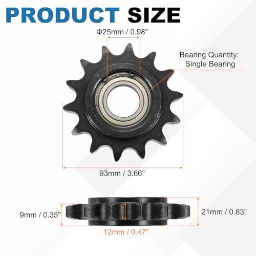 uxcell 2Pcs #60 Roller Chain Idler Sprocket, Type C 25mm Bore 3/4" Pitch 14 Tooth Tensioner, Black Oxide Finished 1045 Steel with Insert Single Bearing for ANSI #60 (DIN/ISO 12A) Chains - size: 25mm Bore 3/4" Pitch 14 Tooth