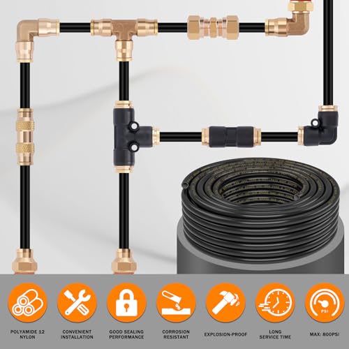 CheeMuii 50FT 1/2" DOT Air Line Double Layer 1/2 Air Hose Pneumatic Tubing - size: 1/2"OD-50FT-Double Layer