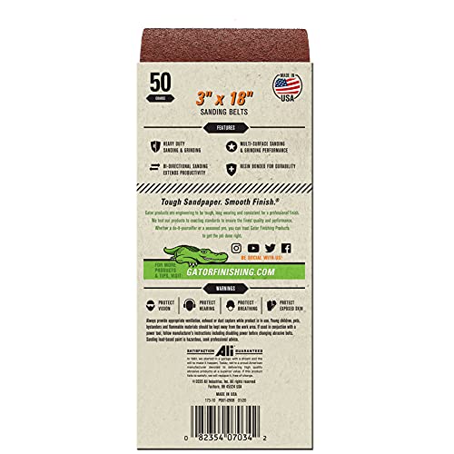 Gator 3" x 18" Red Resin Aluminum Oxide Sanding Belts, 50 Grit, 5 Pack - size: 50 Grit