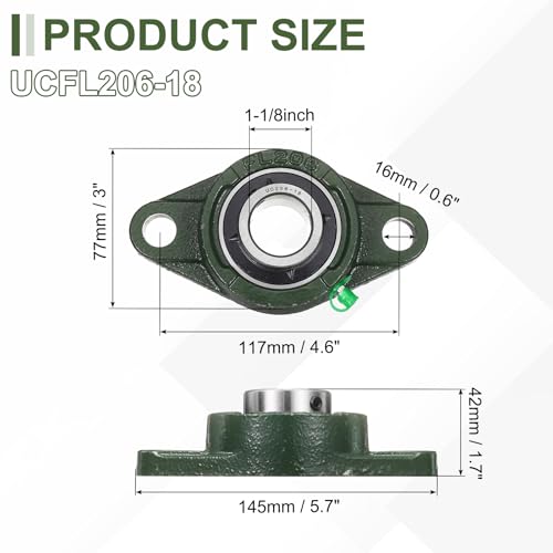 uxcell UCFL206-18 Pillow Block Bearings, 1-1/8 in Bore Chrome Steel, ABEC3 - size: UCFL206-18 (Bore 1-1/8")