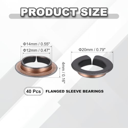 uxcell 40Pcs Flanged Sleeve Bearing, 12mm Bore x 14mm OD x 4mm Length - size: 12×14×4mm