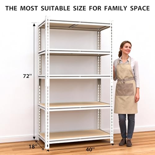 White Storage Shelving Unit,40" W 5 Tier Storage Shelve,Adjustable Heavy-Duty Shelving for Pantry, Kitchen, Garage, Closet,Office (72" 40" 19") - size: White 72"*40"*19" 5T