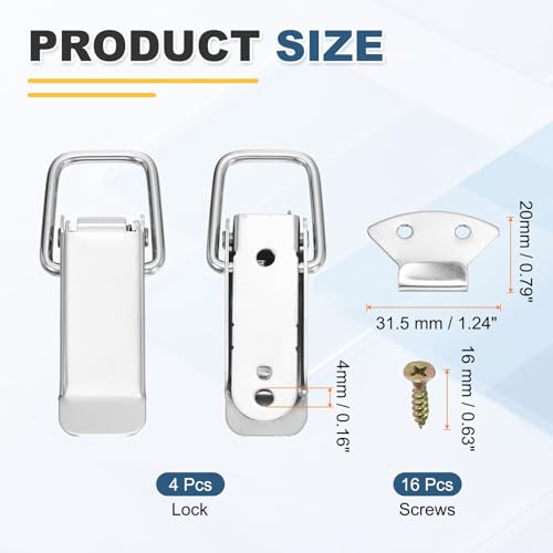 HARFINGTON 4 Pcs 1" (Overall Length:4.37") 201 Stainless Steel Spring Loaded Toggle Latch Catch Hasp Clamp Lock with Screw for Cabinet Door Barn Wooden Case, Silver - size: 1 Inch