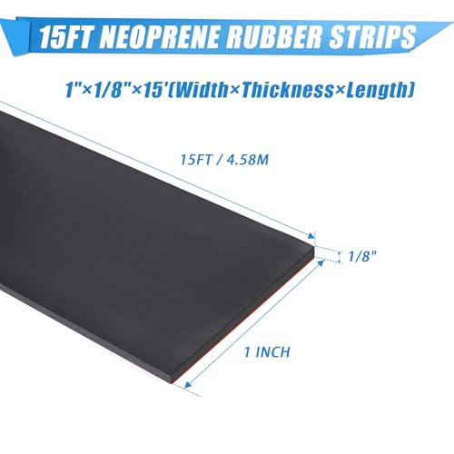 Adhesive Rubber Strips Neoprene Rubber Sheets, Rolls & Strips with Backing Rubber Pads Self Stick Seal Rubber Gasket Adhesive Back for Matting Padding - 1" Wide x 1/8" Thick x 15' Long - size: 1" Wide x 1/8" Thick x 15' Long