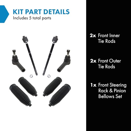 TRQ Front Driver & Passenger Side Inner & Outer Steering Kit Steering Rack - style: PSA28691