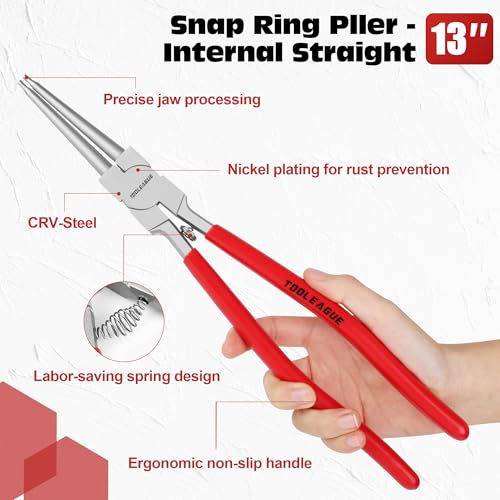 TOOLEAGUE 13" Large Snap Ring Pliers, Straight Internal Circlip Pliers,1 Pc - size: 13 inches (Straight Internal, 1Pc)