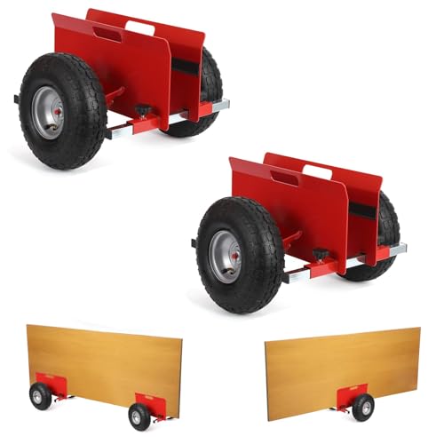 600 LBS Panel Dolly, Door Dolly Adjustable Drywall Mover with 10" Tires - size: Red-2 PCS