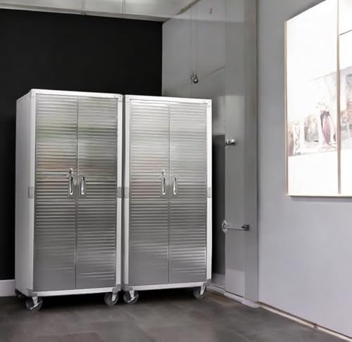 Heavy-Duty Storage Cabinet with Roller Doors, Rolling Casters (White, 36" W x 18" D x 72" H) - color: White, size: 36" W x 18" D x 72" H