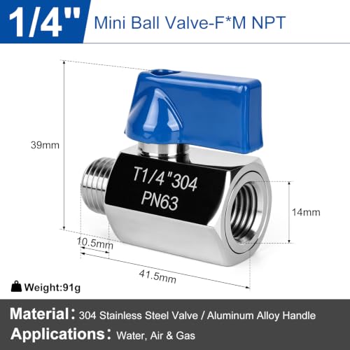 Mini Ball Valve 1/4" NPT Shut Off Valve 304 Stainless Steel Mini Ball Valves F*MNPT Mini Shut Off Valves for Water Gas Fuel Drip Irrigation Aquariums - size: 0.25 Inch