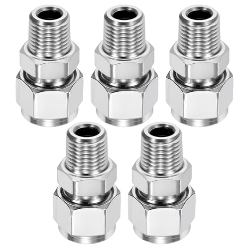 5 Pack 3/8"OD Compression x 1/4" NPT Male Union Coupling Connector - size: 3/8"OD x 1/4" MNPT