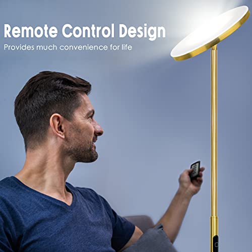 JOOFO LED Torchiere Floor Lamp with Remote, Stepless Dimmable, Brushed Gold - color: Brushed Gold