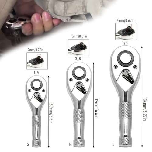 Mini Drive Ratchet with Storage Box - Quick Release & Reversible Small Ratchet Set - 72-Tooth, Full Polished-1/2 - color: 1/2