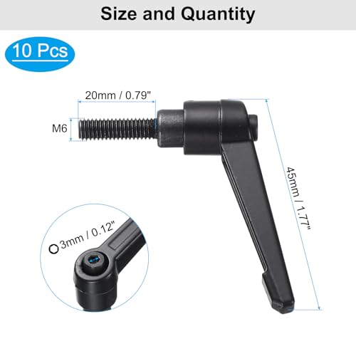 uxcell 10pcs Lever Adjustable Handles M6 x 20mm Metric Male Thread, Level Clamping Handle Hand Stud Knobs Rotating Screw Handles Bolts with Locking Lever, Black - size: M6 x 20mm