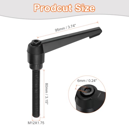 uxcell M12 x 80mm Adjustable Knobs Handle Male Thread Push Button Ratchet Quick Release Locking Rotating Bolt for Lathe Machinery, Black - size: M12 x 80mm
