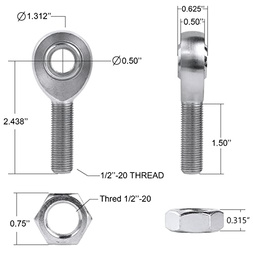 1/2" Heim Joint Rod End Kit,.5" Chromoly Heim Joints Panhard Rod End Kit - size: 1/2 inch, style: 2 Pair