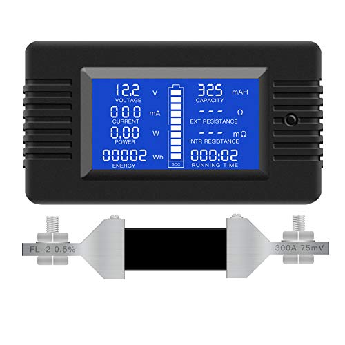DC 0-200V 300A Battery Monitor with Shunt, 9-in-1 Digital LCD Multimeter - style: DC 300A Battery Meter(300A Shunt)