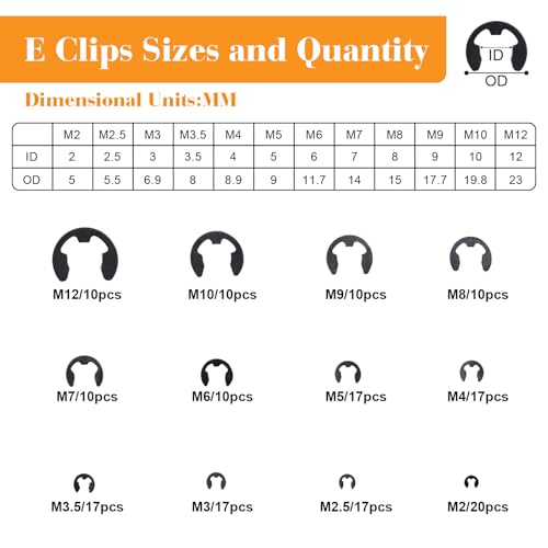 330Pcs Snap Rings Assortment Kit, E-Clips (M2-M12) & C-Clips (M5-M16) - color: Black, size: C & E Circlip Assortment Kit
