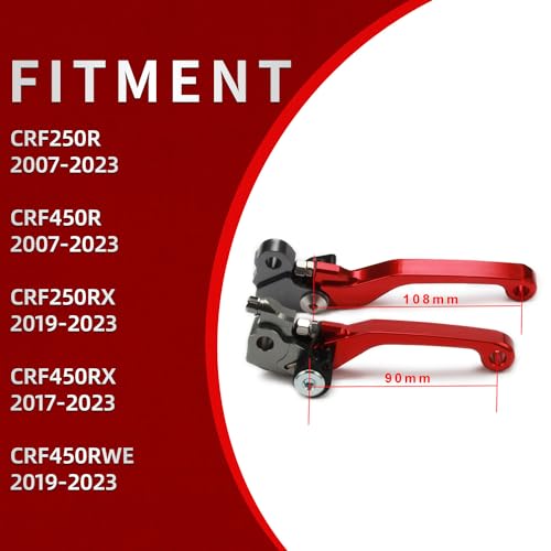 Motorcycle Brake Clutch Lever Pivot Levers Set Adjustable CNC for CRF250R CRF450R 2007-2025 CRF250RX 2019-2025 CRF450RX 2017-2023 CRF450RWE Dirt Bike Red - color: Red