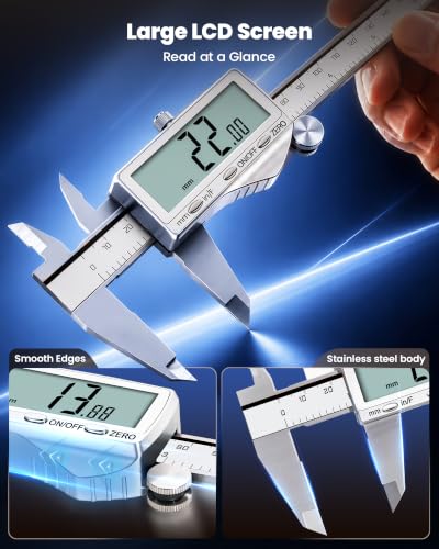 HARDELL Digital Caliper, 6" Rechargeable Calipers with Large LCD Screen