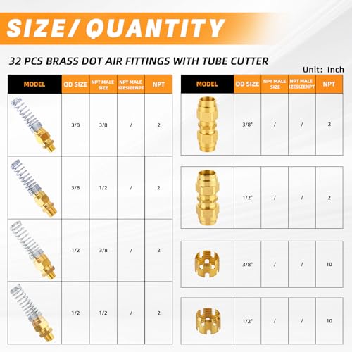 32PCS Brass DOT Air Brake Hose End Fitting Assortment Kit for Replacement - style: 32PCS