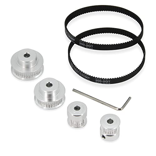 2PCS Set GT2 Synchronous Wheel 20&36 Teeth 5mm Bore Aluminum Timing Pulleys with 2PCS Length 200mm Width 6mm Belt (20-36T-5B-6) - style: 20-36T-5B-6