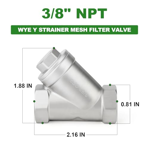 TAISHER 1PCS 304 Stainless Steel 3/8" NPT Female WYE Y Strainer Mesh Filter Valve CF8 WOG 800 - size: 3/8"NPT