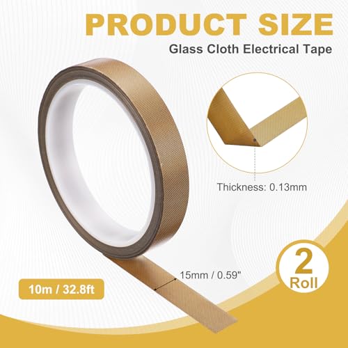 uxcell 2Roll High Temperature PTFE Heat Shield Tape 9/16" x32.8ft - size: 9/16" x 32.8ft x 0.13mm Thick