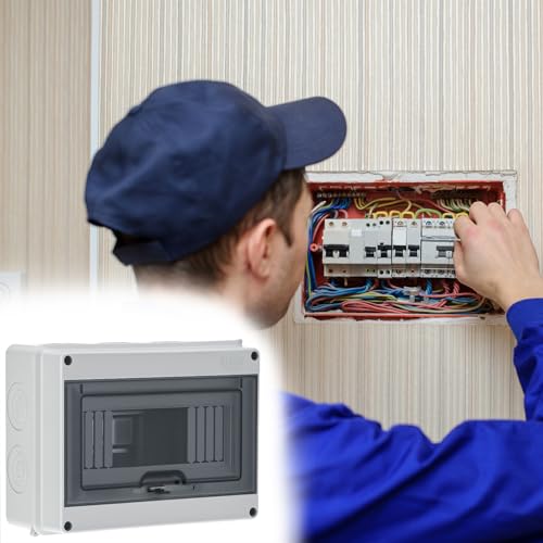 QWORK 8 Way Circuit Breaker MCB Distribution Protection Box, IP65 Waterproof ABS Plastic Breaker Electrical Box and Transparent Cover