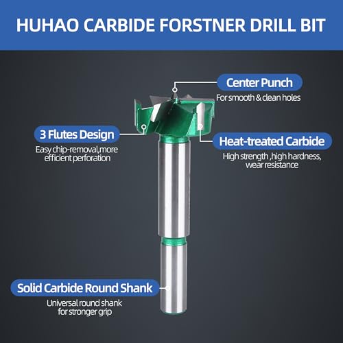 HUHAO 1-1/4" | 32mm Triple Flute Forstner Drill Bit, Tungsten Carbide Upgraded Drilling Hole Saw Woodworking Hinge Cutter Tool Kits for Wood,Plywood,Plastic,MDF - size: 32 mm