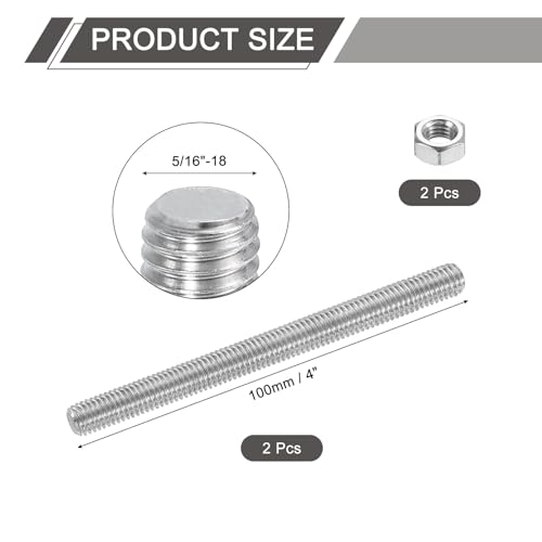 uxcell 5/16"-18 Fully All Threaded Rod, 2 Pcs,304 Stainless Steel,4" L - size: 4"
